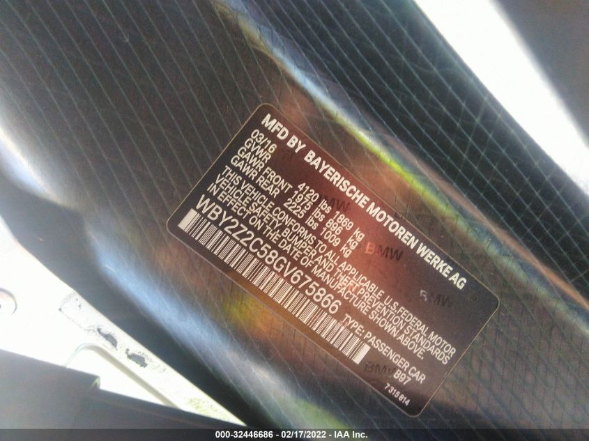2016 BMW I8 WBY2Z2C58GV675866