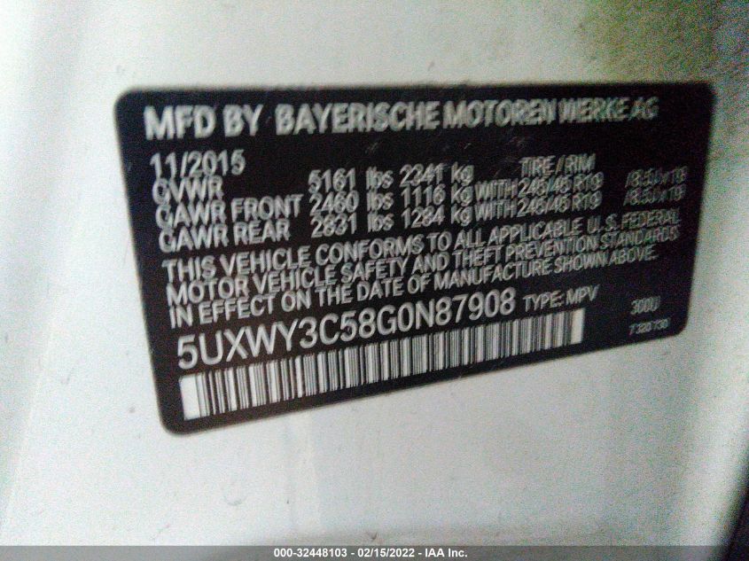 2016 BMW X3 XDRIVE28D 5UXWY3C58G0N87908