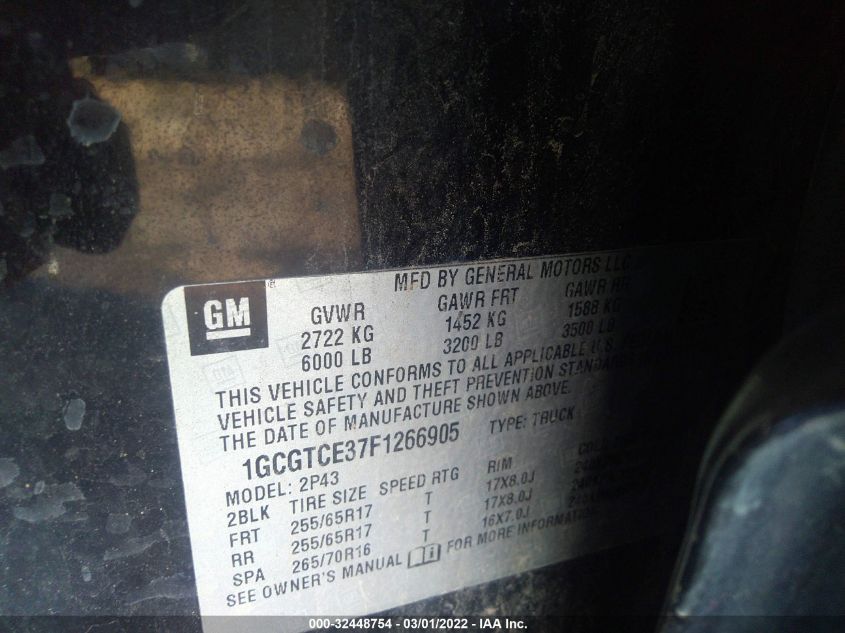 2015 CHEVROLET COLORADO 4WD Z71 1GCGTCE37F1266905