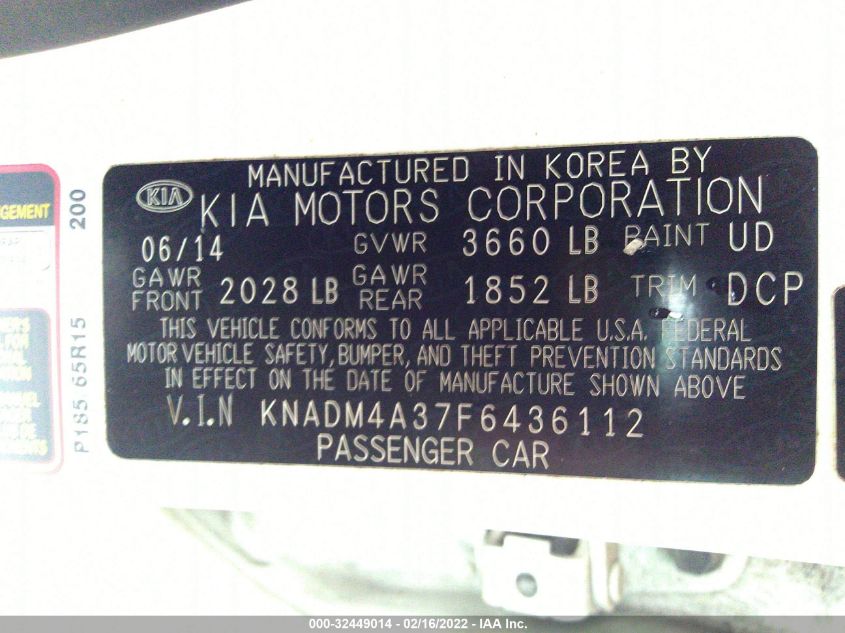 2015 KIA RIO LX KNADM4A37F6436112
