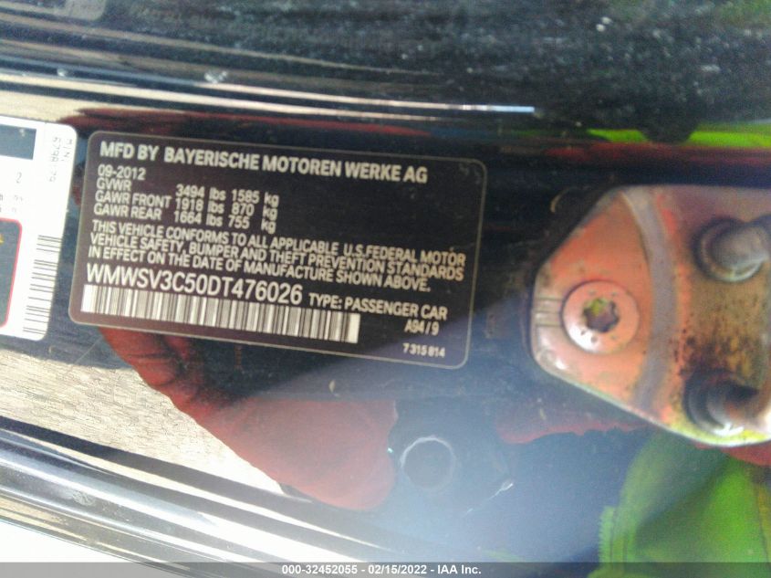 2013 MINI COOPER HARDTOP S WMWSV3C50DT476026