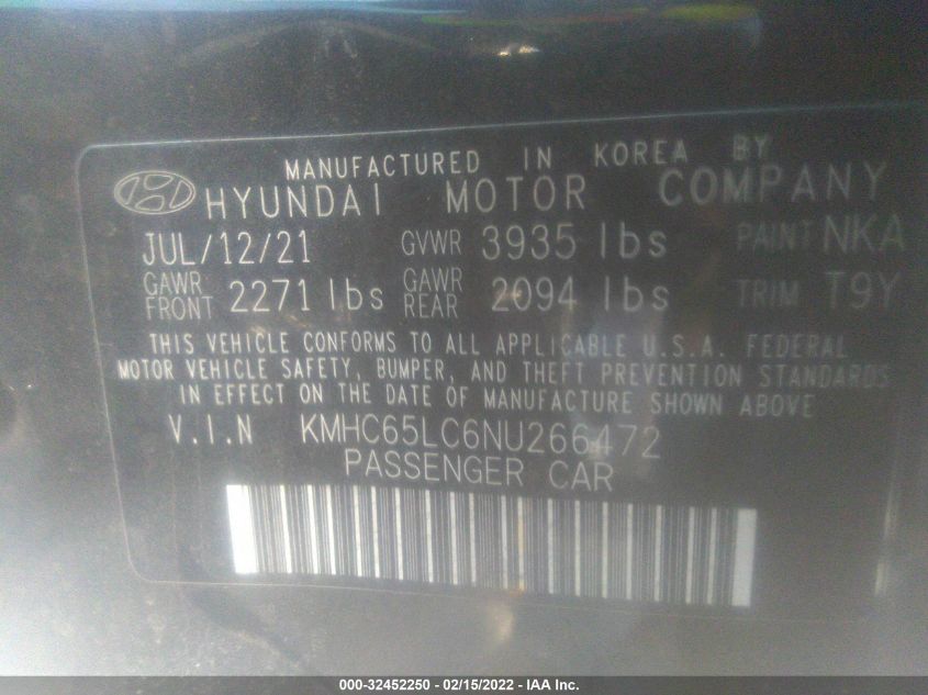 2022 HYUNDAI IONIQ HYBRID BLUE KMHC65LC6NU266472