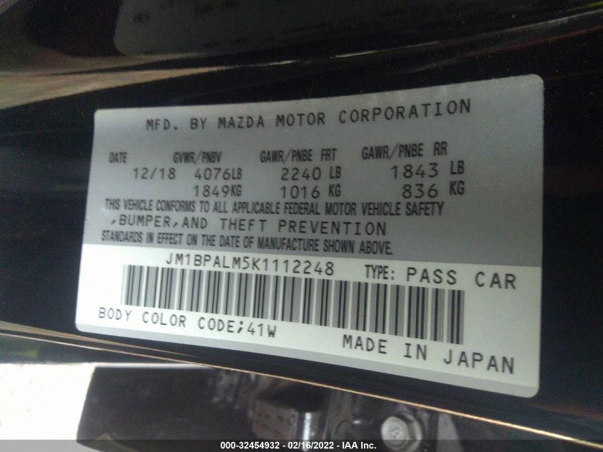 2019 MAZDA MAZDA3 HATCHBACK JM1BPALM5K1112248