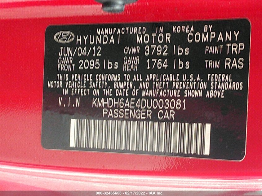 2013 HYUNDAI ELANTRA COUPE SE KMHDH6AE4DU003081