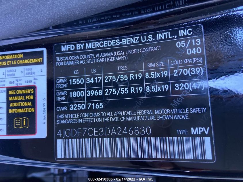2013 MERCEDES-BENZ GL-CLASS GL 450 4JGDF7CE3DA246830