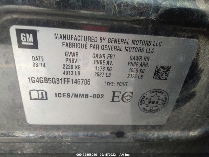 2015 BUICK LACROSSE LEATHER 1G4GB5G31FF146706