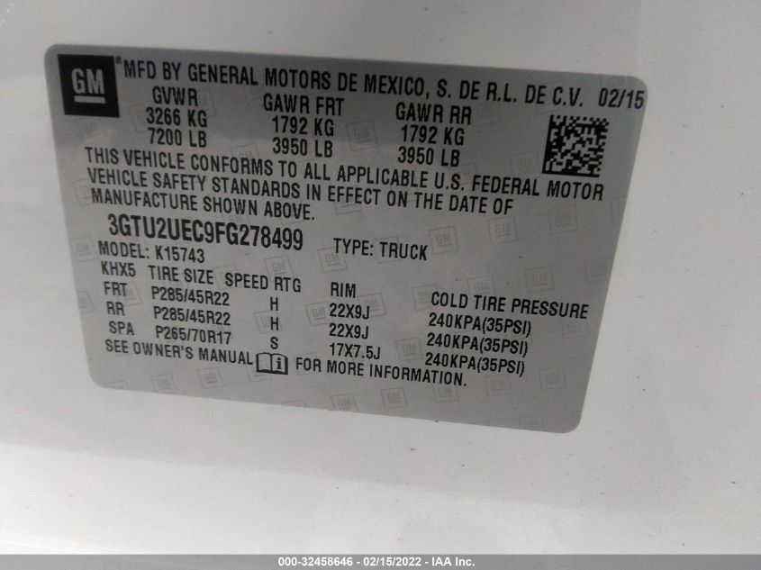 2015 GMC SIERRA 1500 SLE 3GTU2UEC9FG278499