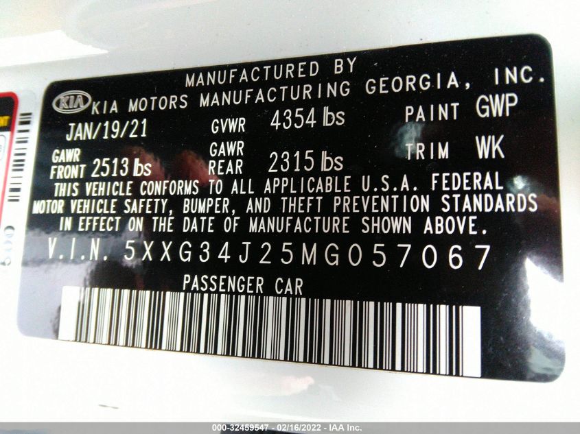 2021 KIA K5 EX 5XXG34J25MG057067