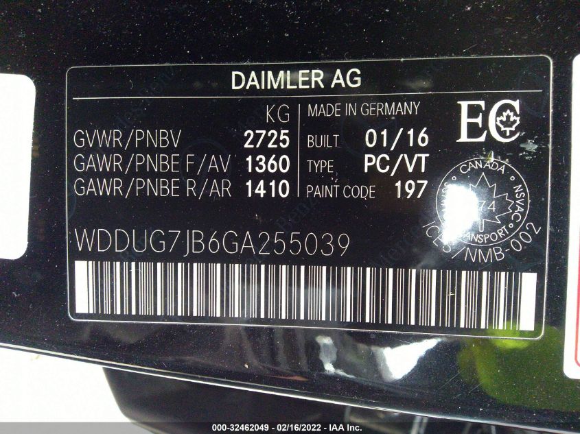 2016 MERCEDES-BENZ S-CLASS AMG S 63 WDDUG7JB6GA255039