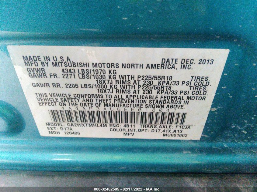 2014 MITSUBISHI OUTLANDER SPORT ES 4A4AP3AU6EE018041