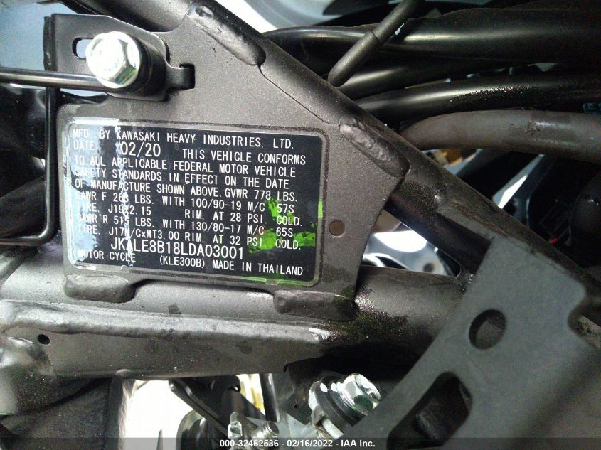 2020 KAWASAKI KLE300 B JKALE8B18LDA03001