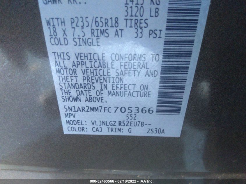 2015 NISSAN PATHFINDER SL 5N1AR2MM7FC705366