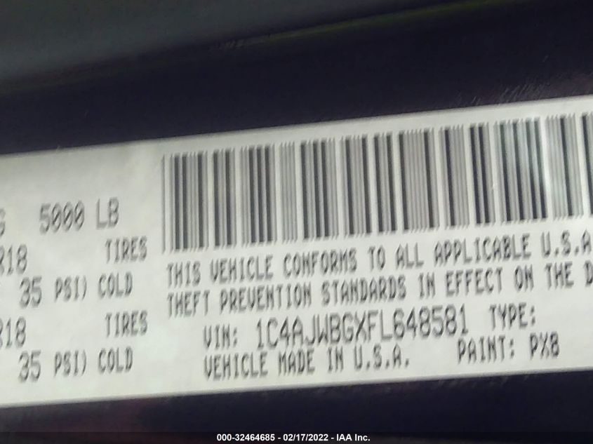 2015 JEEP WRANGLER SAHARA 1C4AJWBGXFL648581