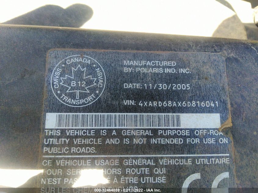 2006 POLARIS RANGER XP 4XARD68AX6D816041