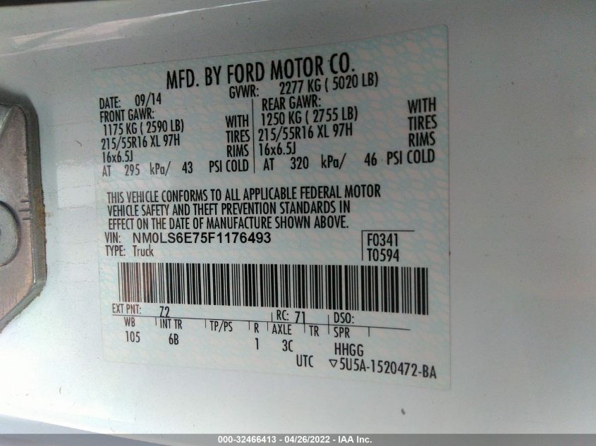 2015 FORD TRANSIT CONNECT XL NM0LS6E75F1176493