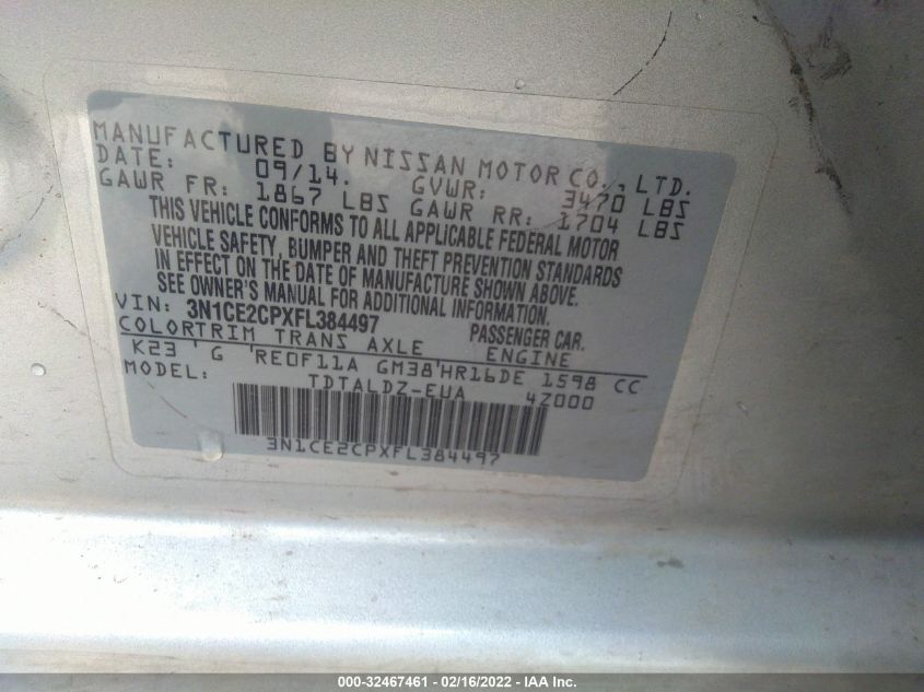 2015 NISSAN VERSA NOTE SV 3N1CE2CPXFL384497