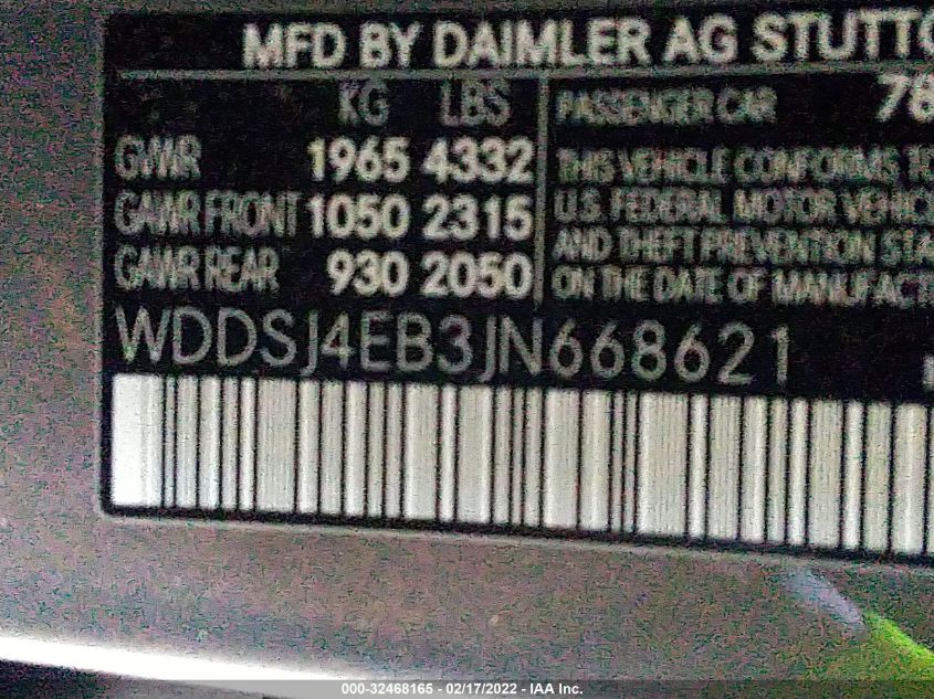 2018 MERCEDES-BENZ CLA CLA 250 WDDSJ4EB3JN668621