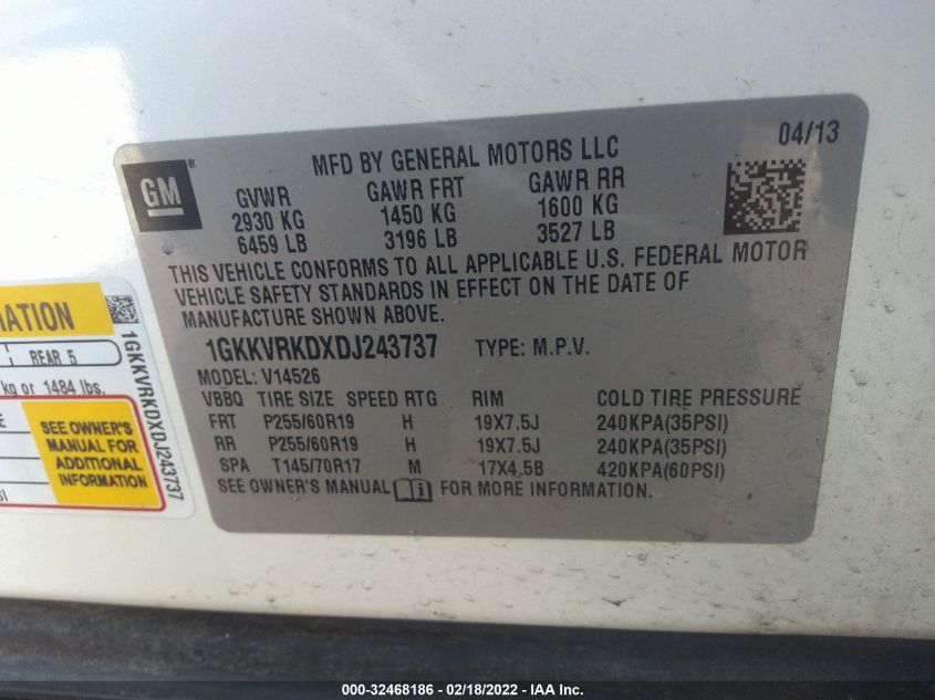 2013 GMC ACADIA SLT 1GKKVRKDXDJ243737