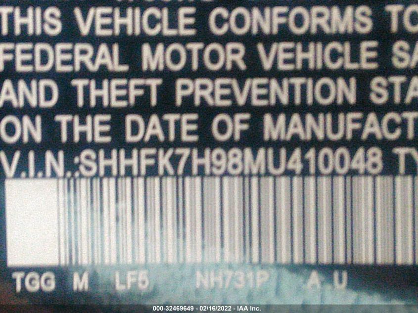 2021 HONDA CIVIC HATCHBACK SPORT TOURING SHHFK7H98MU410048