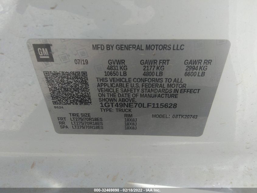 2020 GMC SIERRA 2500HD 1GT49NE70LF115628