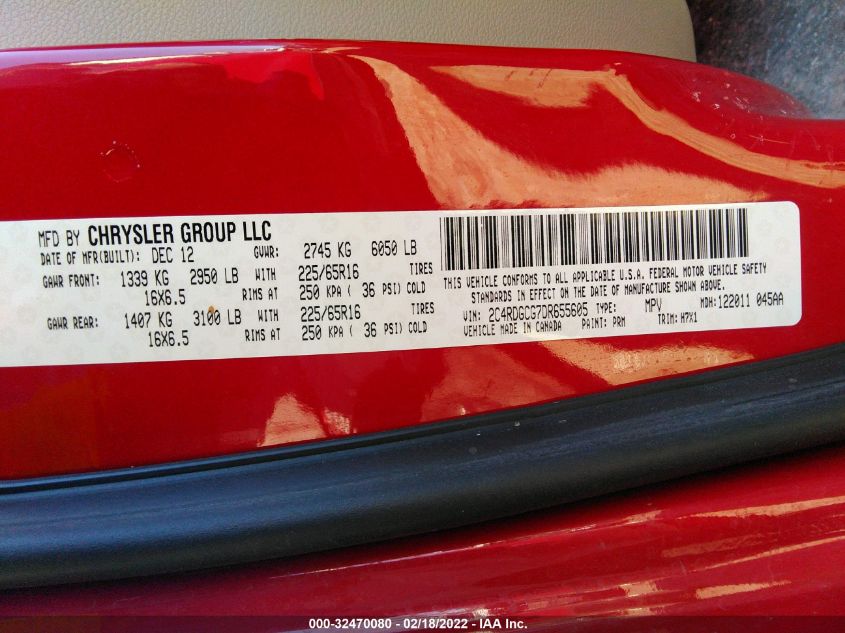 2013 DODGE GRAND CARAVAN SXT 2C4RDGCG7DR655605