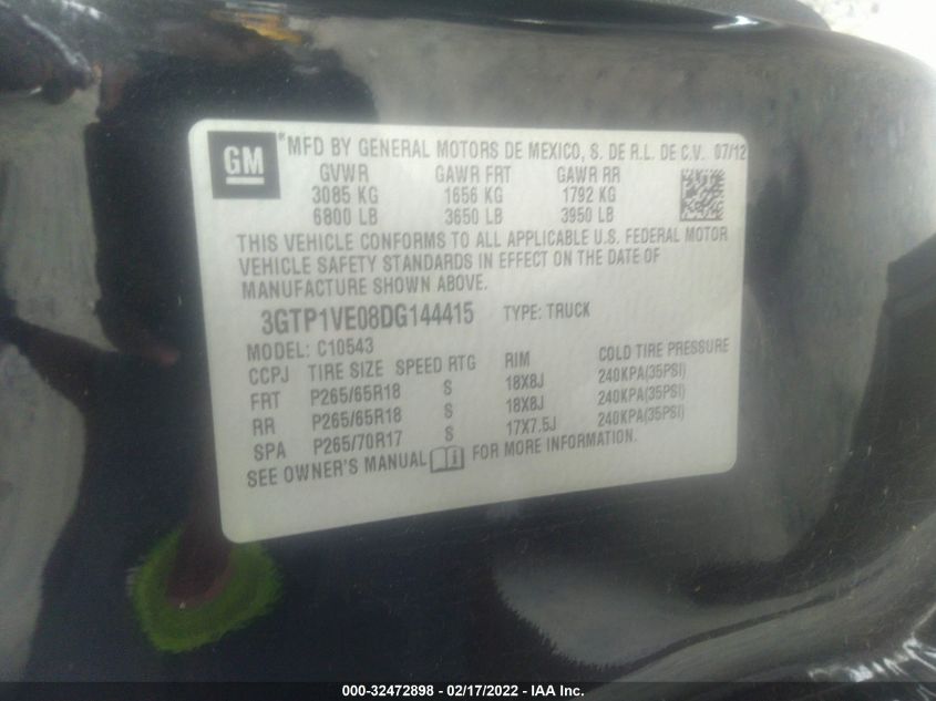 2013 GMC SIERRA 1500 SLE 3GTP1VE08DG144415
