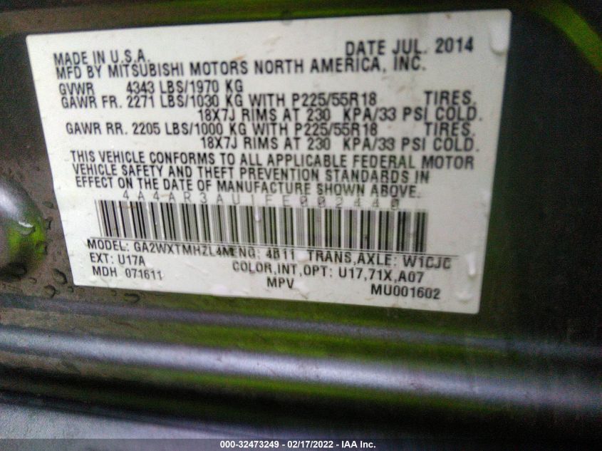 2015 MITSUBISHI OUTLANDER SPORT ES 4A4AR3AU1FE002440