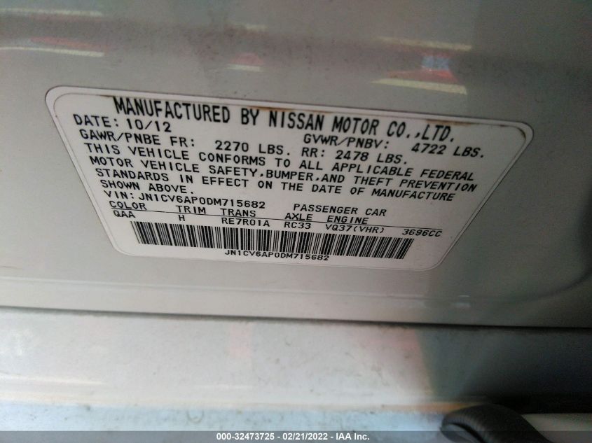 2013 INFINITI G37 SEDAN JOURNEY JN1CV6AP0DM715682