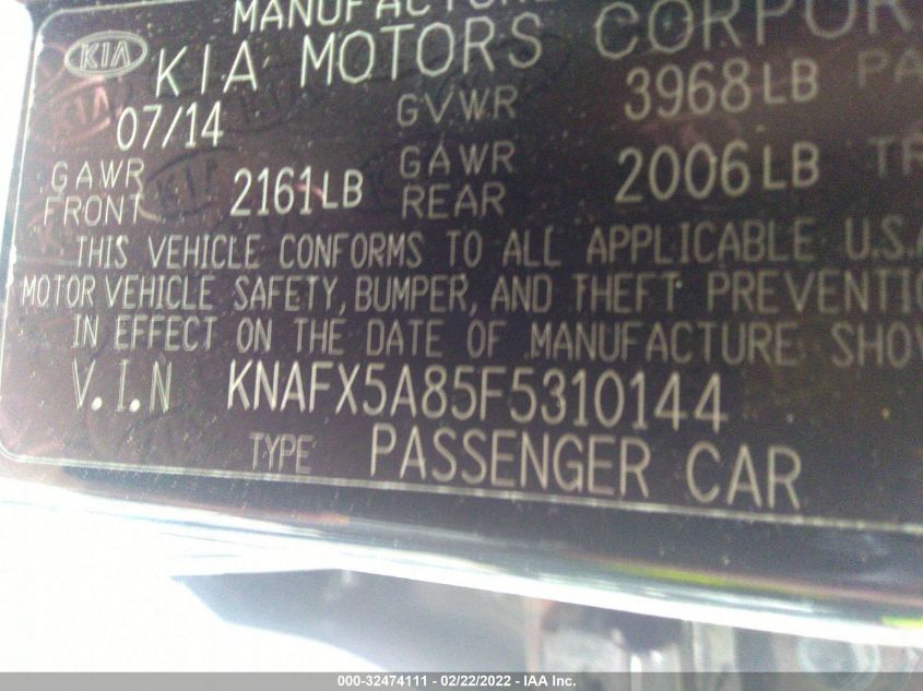 2015 KIA FORTE 5-DOOR EX KNAFX5A85F5310144