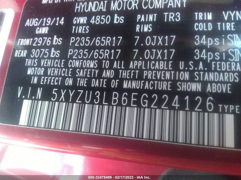 2014 HYUNDAI SANTA FE SPORT 5XYZU3LB6EG224126