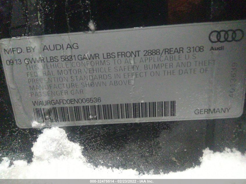 2014 AUDI A8 L 3.0T WAURGAFD0EN006536
