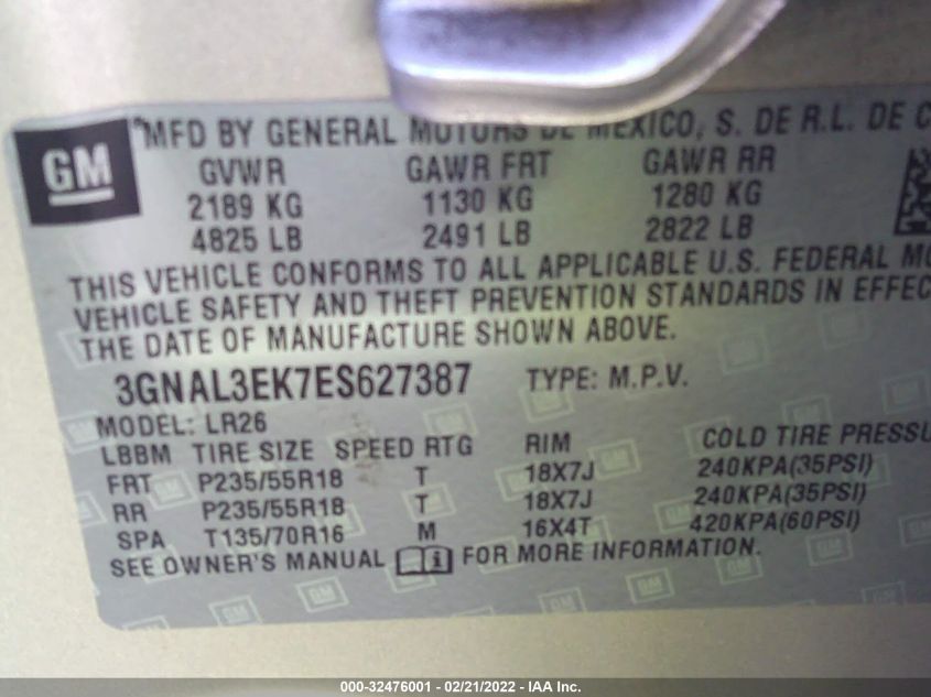 2014 CHEVROLET CAPTIVA SPORT FLEET LT 3GNAL3EK7ES627387