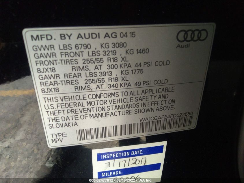 2015 AUDI Q7 3.0T PREMIUM WA1CGAFE4FD022550