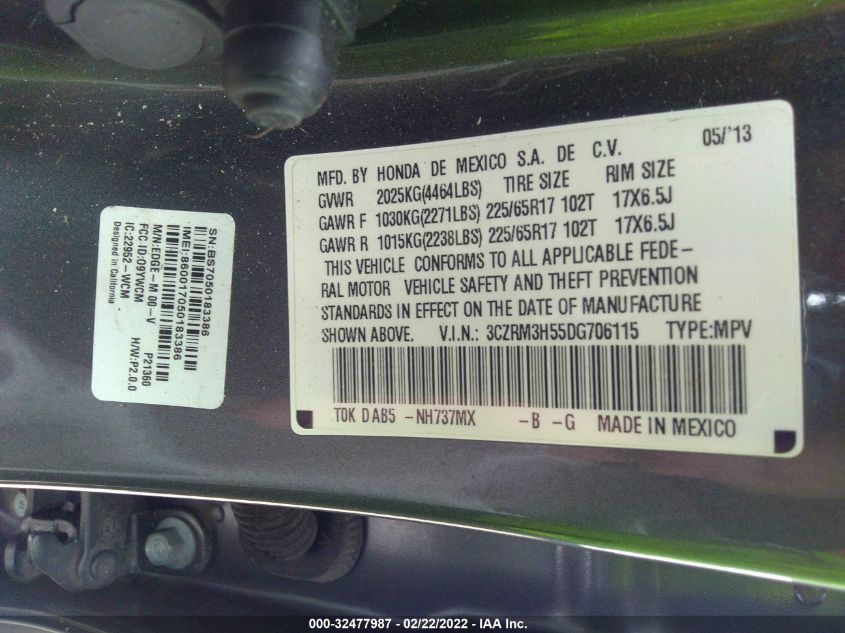 2013 HONDA CR-V EX 3CZRM3H55DG706115