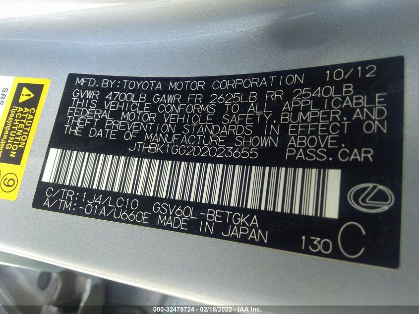 2013 LEXUS ES 350 4DR SDN JTHBK1GG2D2023655