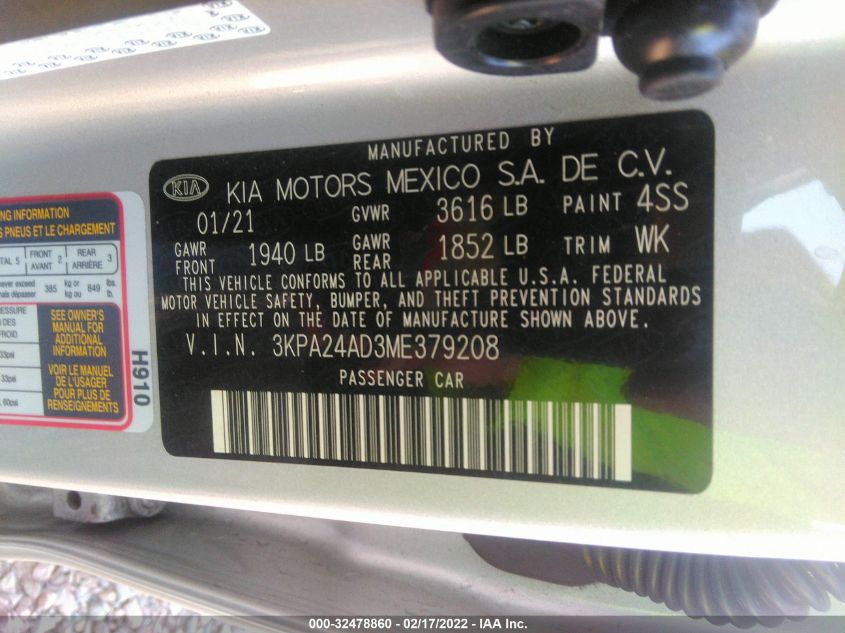 2021 KIA RIO LX 3KPA24AD3ME379208