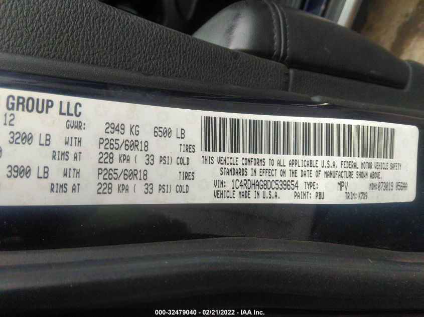 2013 DODGE DURANGO SXT 1C4RDHAG8DC539654