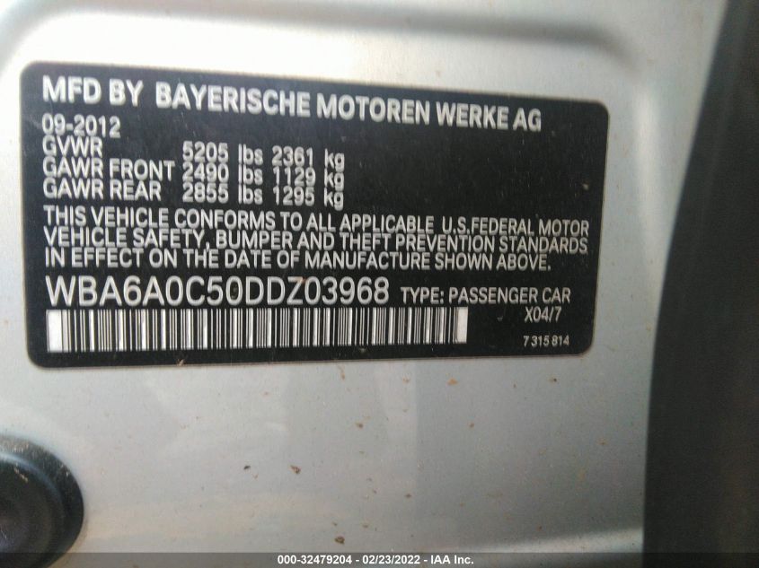2013 BMW 6 SERIES 640I WBA6A0C50DDZ03968