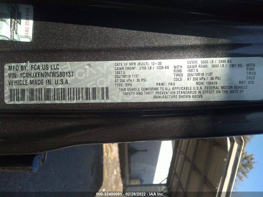 2021 JEEP WRANGLER UNLIMITED SAHARA ALTITUDE 1C4HJXEN9MW580137