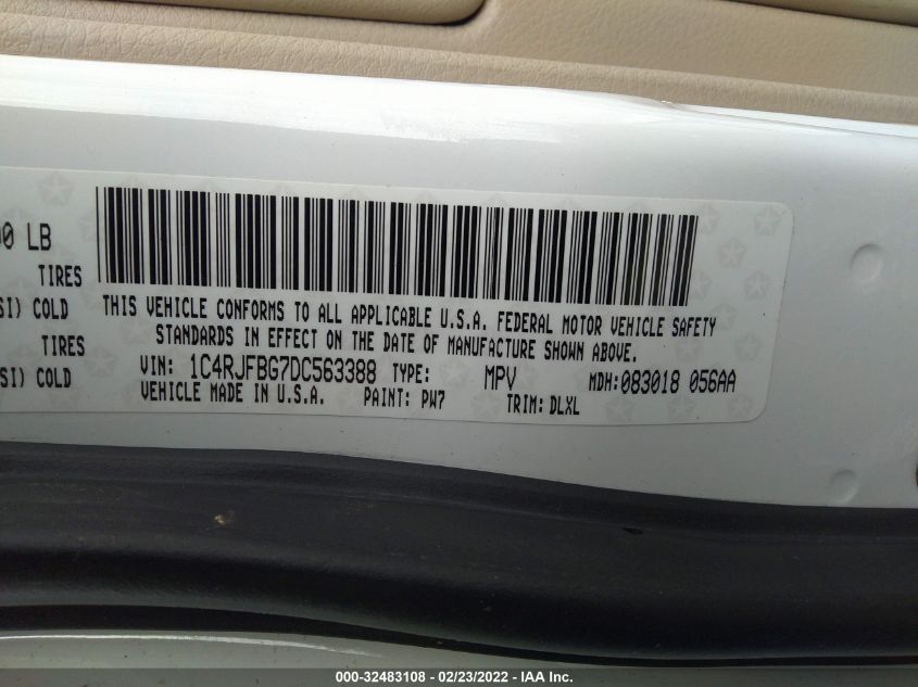 2013 JEEP GRAND CHEROKEE LIMITED 1C4RJFBG7DC563388