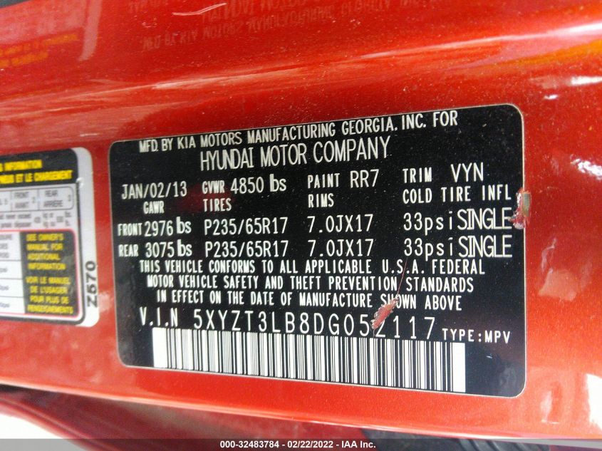 2013 HYUNDAI SANTA FE SPORT 5XYZT3LB8DG052117