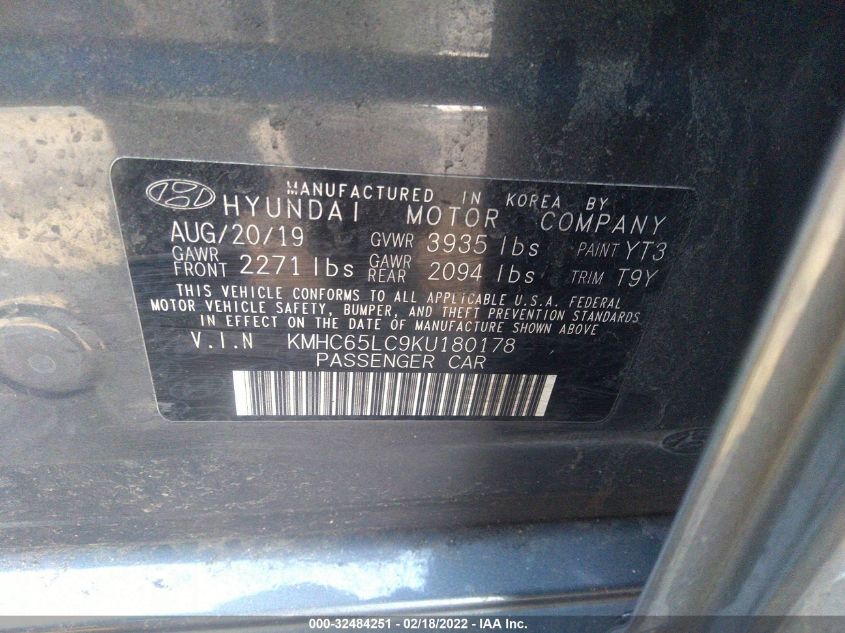 2019 HYUNDAI IONIQ HYBRID BLUE KMHC65LC9KU180178