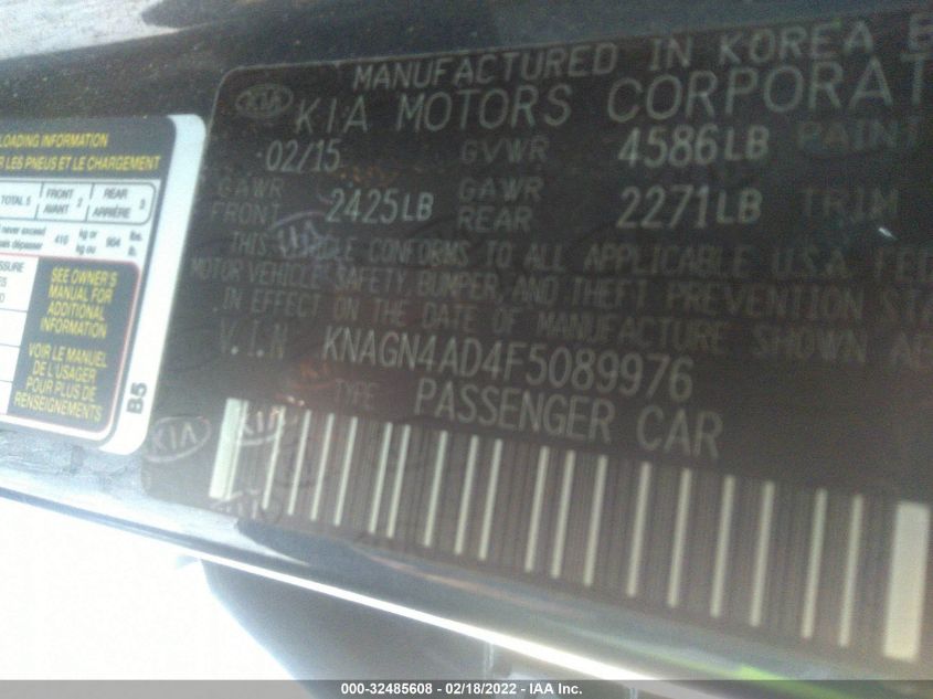 2015 KIA OPTIMA HYBRID EX KNAGN4AD4F5089976