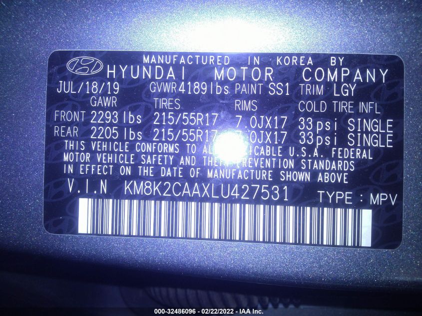 2020 HYUNDAI KONA SEL KM8K2CAAXLU427531