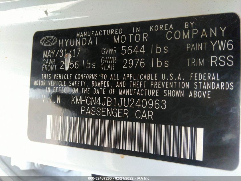 2018 HYUNDAI GENESIS KMHGN4JB1JU240963