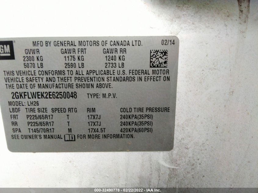 2014 GMC TERRAIN SLE 2GKFLWEK2E6250048