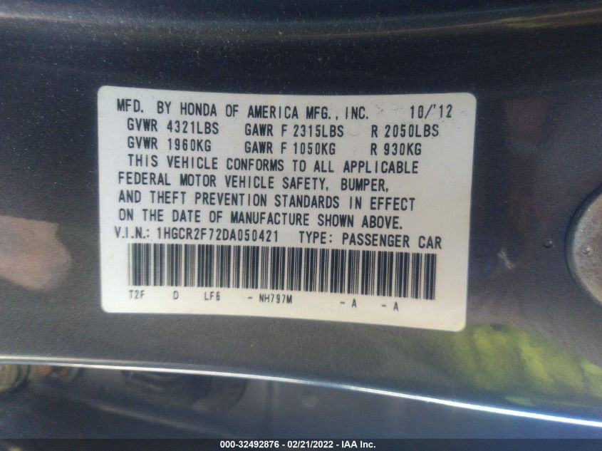 2013 HONDA ACCORD SDN EX 1HGCR2F72DA050421