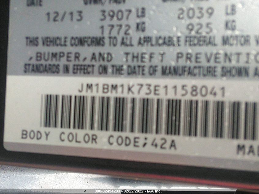 2014 MAZDA MAZDA3 I SPORT JM1BM1K73E1158041