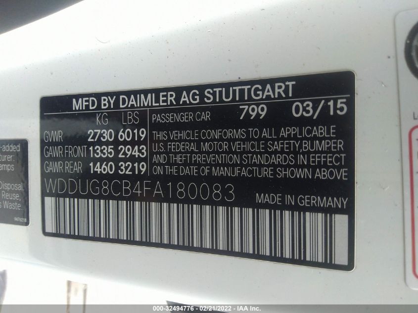 2015 MERCEDES-BENZ S-CLASS S 550 WDDUG8CB4FA180083