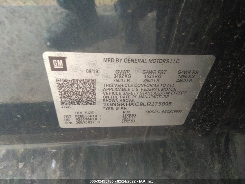 2020 CHEVROLET SUBURBAN LT 1GNSKHKC9LR175895
